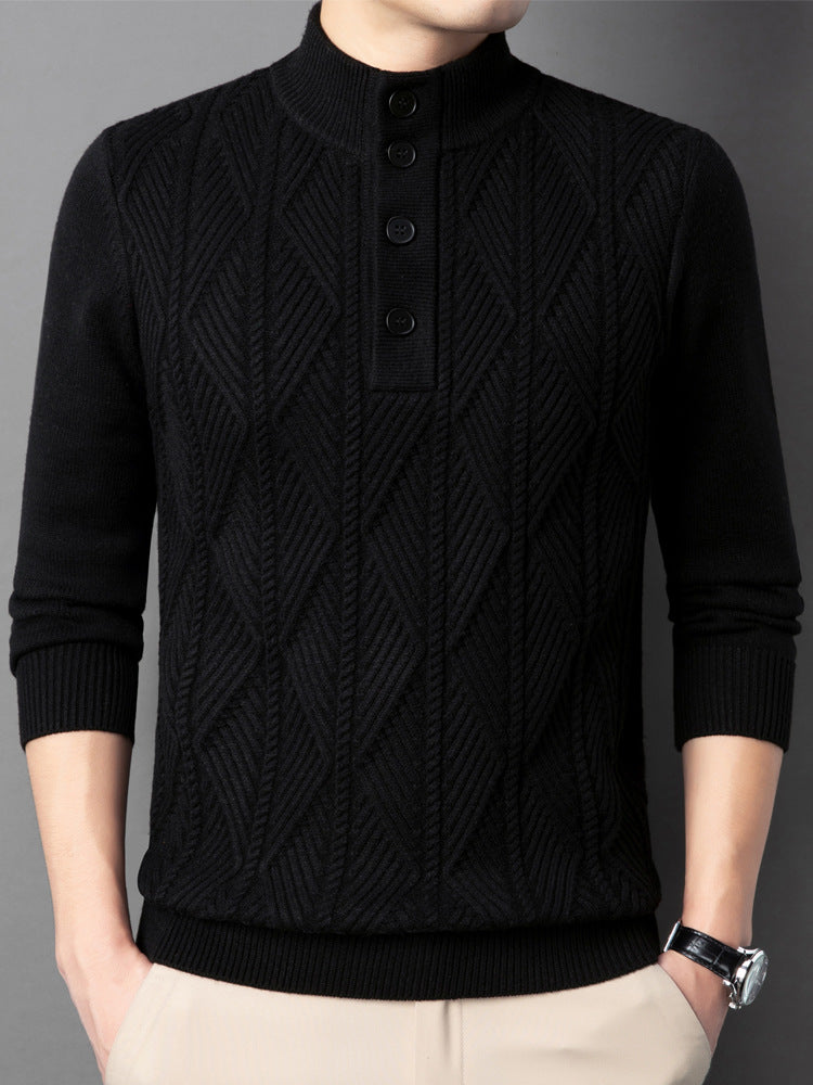 Men’s Jacquard Stand Collar Knit Sweater