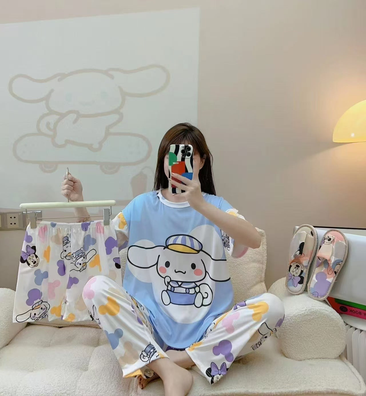 Women’s Double-Sided Milk Silk Cartoon Pajama Set (3-Piece)