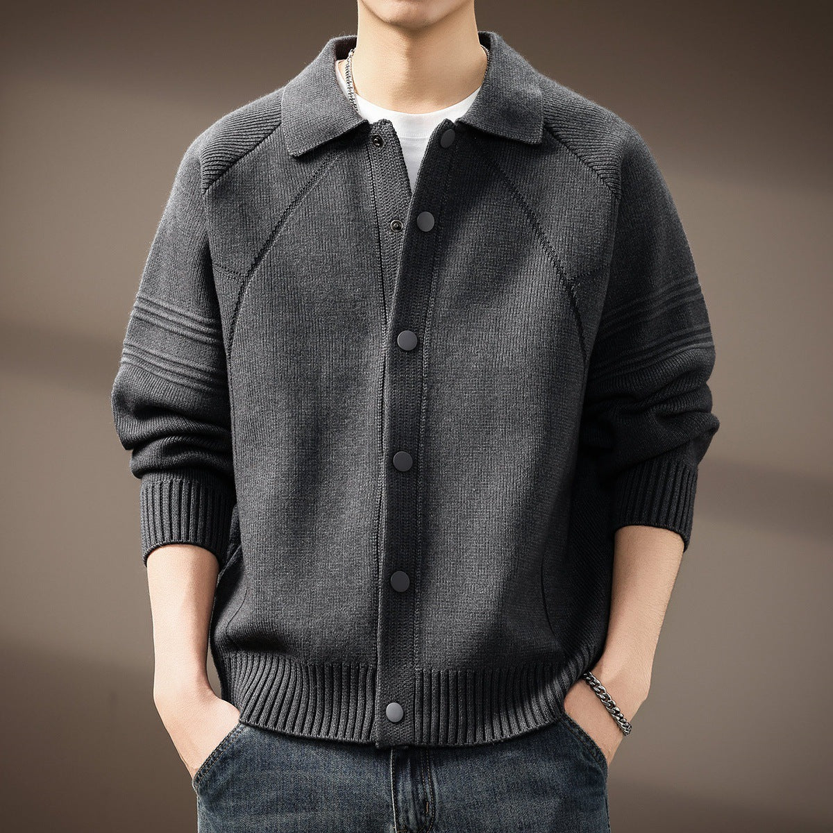Men’s Old Money Lapel Knit Cardigan
