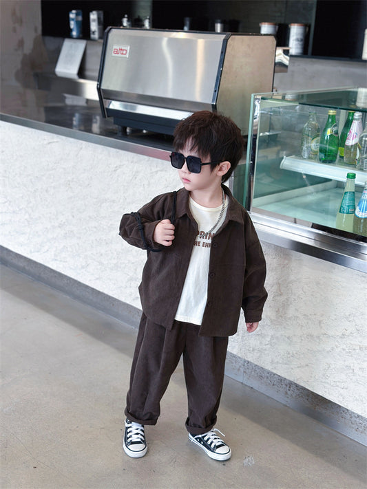 Boys’ Corduroy Casual Two-Piece Outfit Set