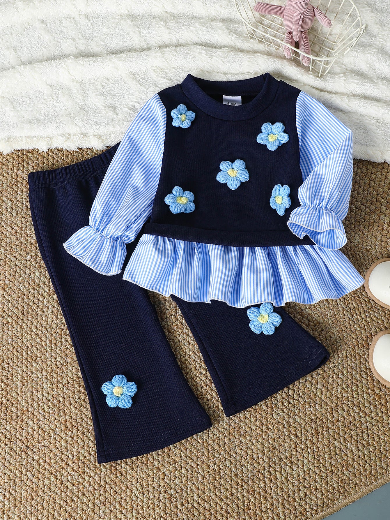 Baby Girls’ Puff Sleeve Top & Flared Pants Set