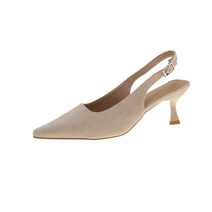 Women’s French Pointed Toe Suede Mid-Heel Sandals