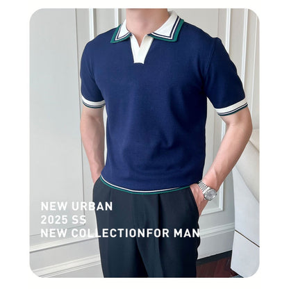 Men’s Contrast Collar Knitted Polo Shirt