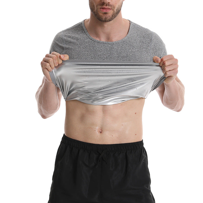 Cross-border shaping belly coat men's fitness sweat short sleeve sports running sweat shirt beer belly round neck short sleeve wholesale