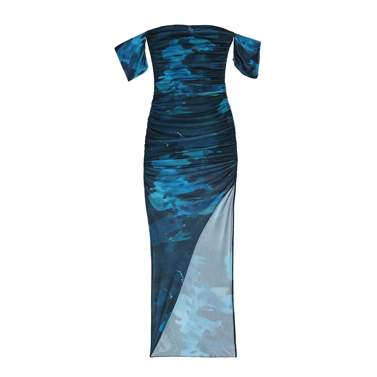 Women’s Off-Shoulder Tie-Dye Mesh Slit Pencil Dress