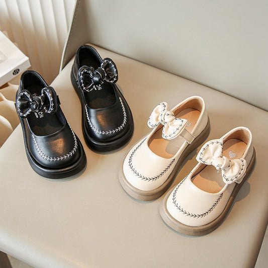 Girls’ Bow Embroidered Princess Shoes with Socks