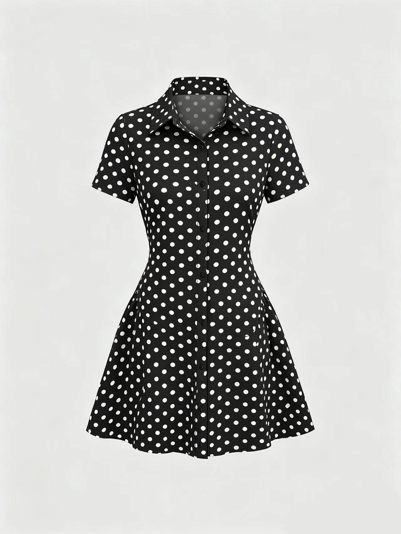Women’s Puff Sleeve V-Neck Pleated Shirt Dress