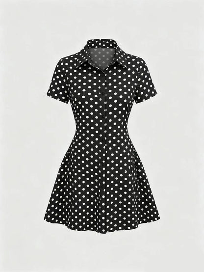 Women’s Puff Sleeve V-Neck Pleated Shirt Dress