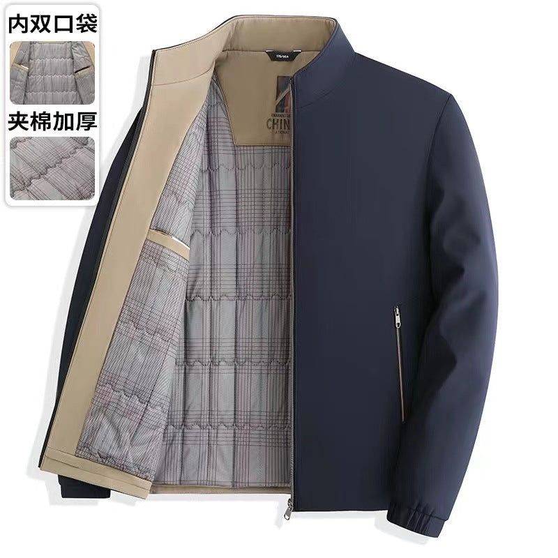 Men’s Fleece-Lined Stand Collar Winter Jacket