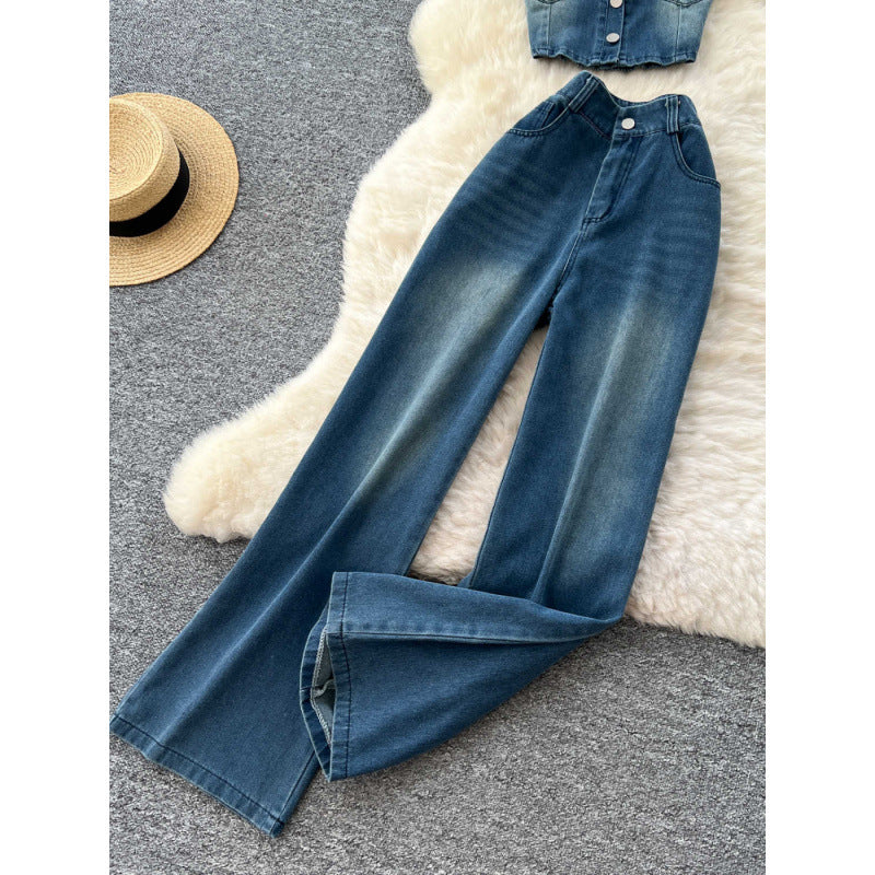 Women’s Vintage Denim Halter Top & Pants Set
