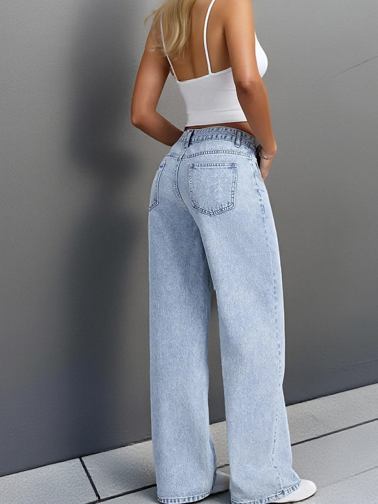 Women’s Light Blue Straight Wide-Leg Jeans