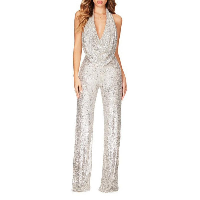 Women’s Sequin Halter Neck Beaded Jumpsuit