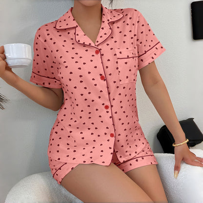 Women’s Cotton Heart Print Pajama Set with Cardigan