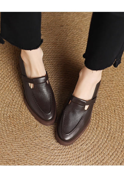 Women’s Genuine Leather Chunky Heel Mule Loafers