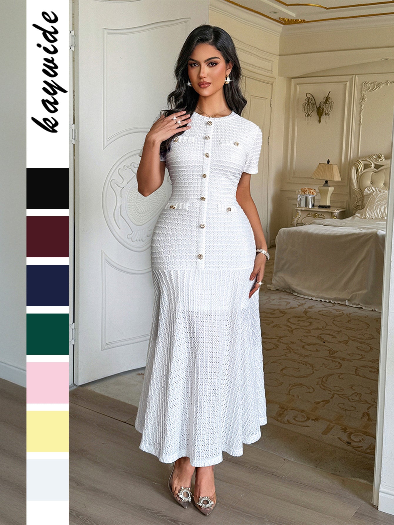 Women’s Elegant Solid Color Short Sleeve Bodycon Dress