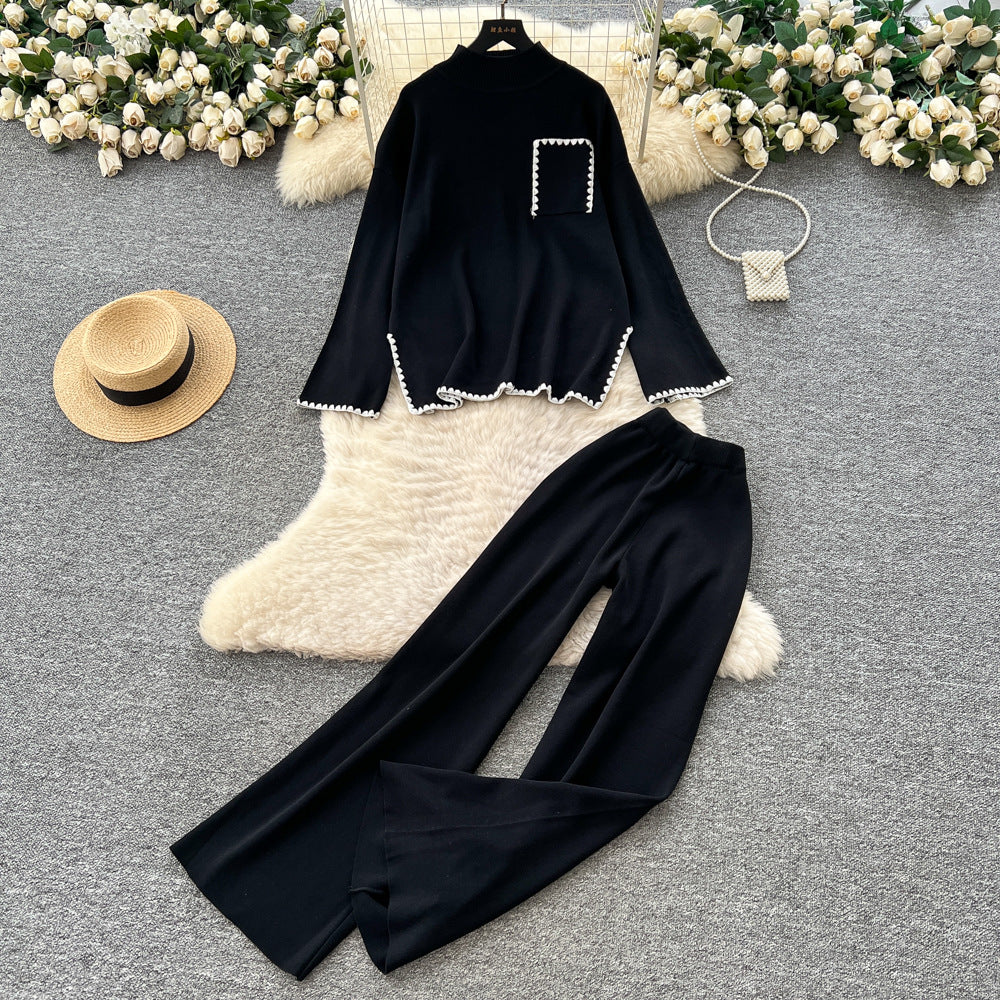 Women’s Color-Block Knit Sweater & Wide-Leg Pants Set