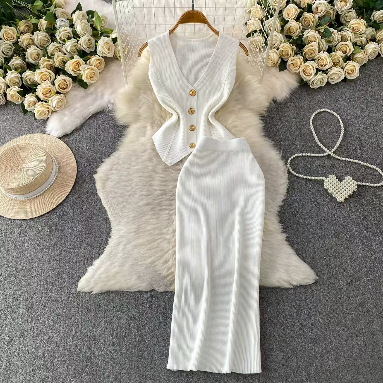 Women’s V-Neck Knit Two-Piece Set