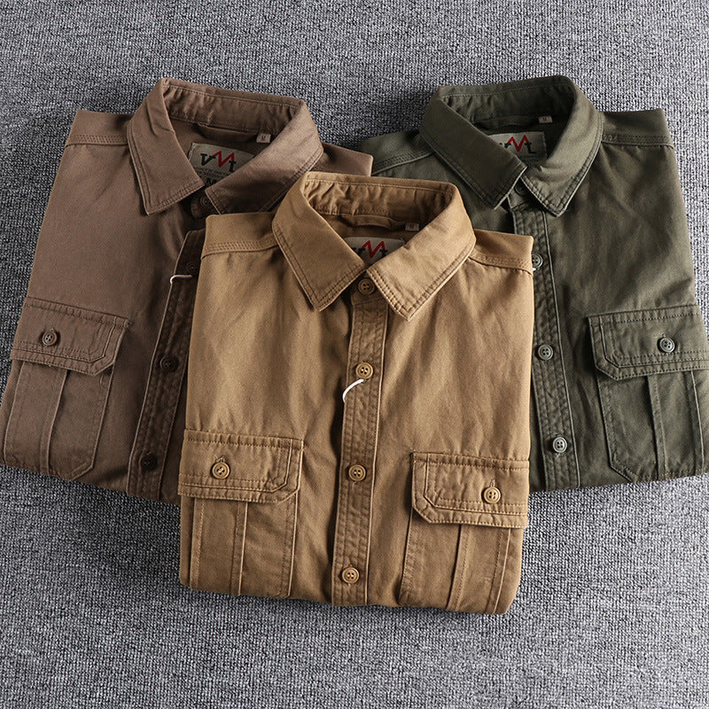 Men’s Multi-Pocket Washed Workwear Shirt Jacket