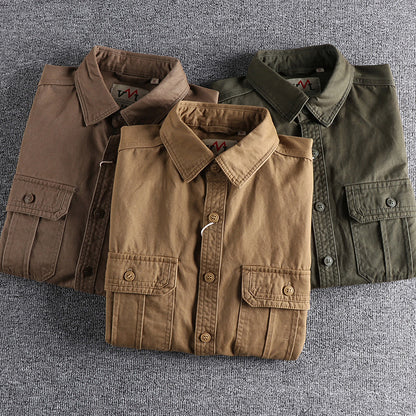 Men’s Multi-Pocket Washed Workwear Shirt Jacket