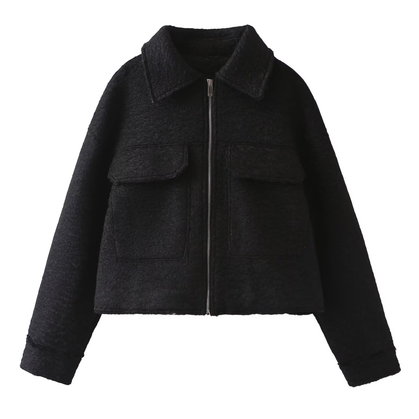 Women’s Woolen Lapel Pocket Jacket