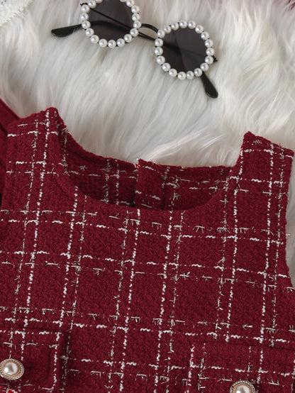 Girls’ Red Tweed Dress & Turtleneck Set