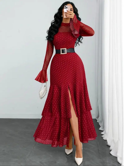 Women’s Semi-High Neck Slit Banquet Maxi Dress