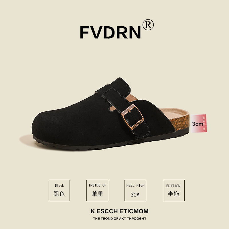 Cork Sole Leather Slide Sandals