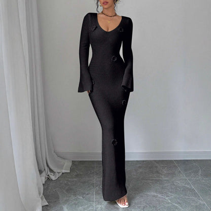 Women’s V-Neck Knit Mermaid Bodycon Dress
