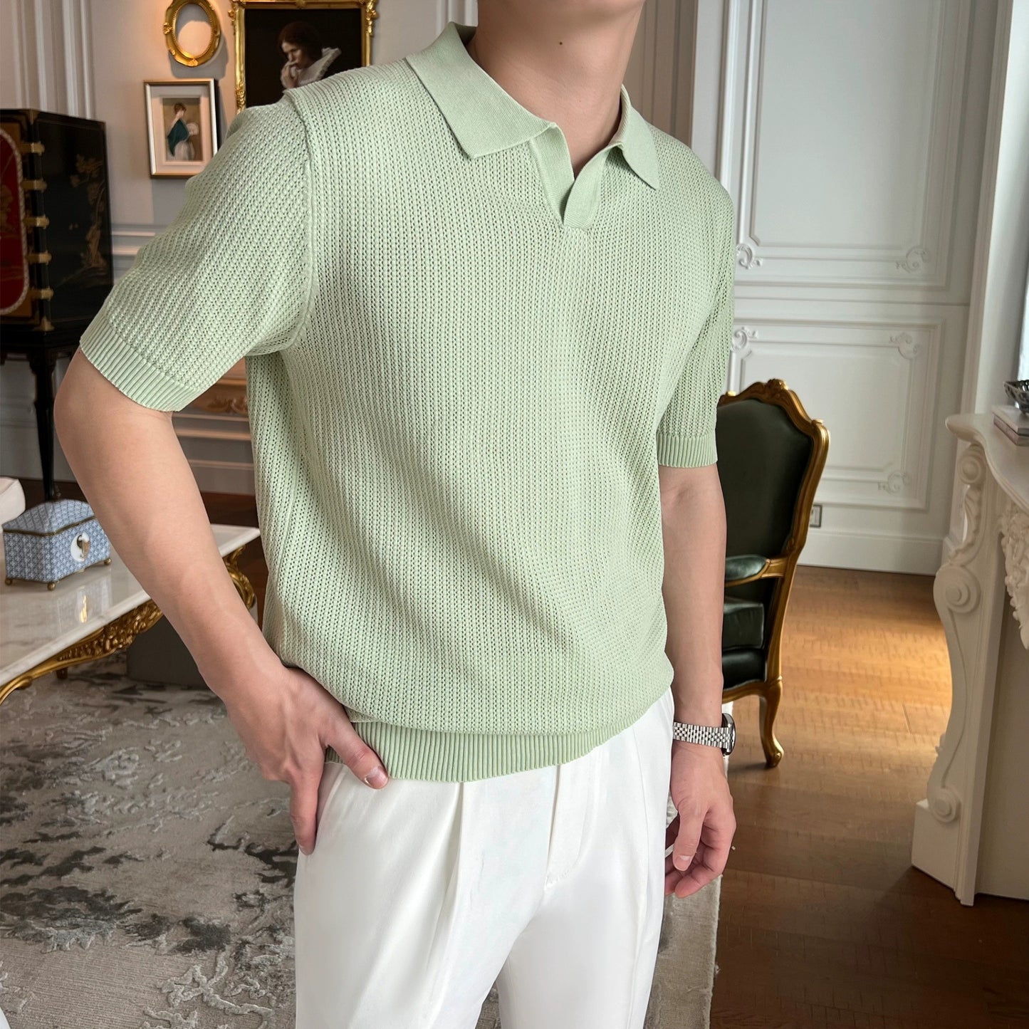 Men’s Business Casual Knitted Polo Shirt