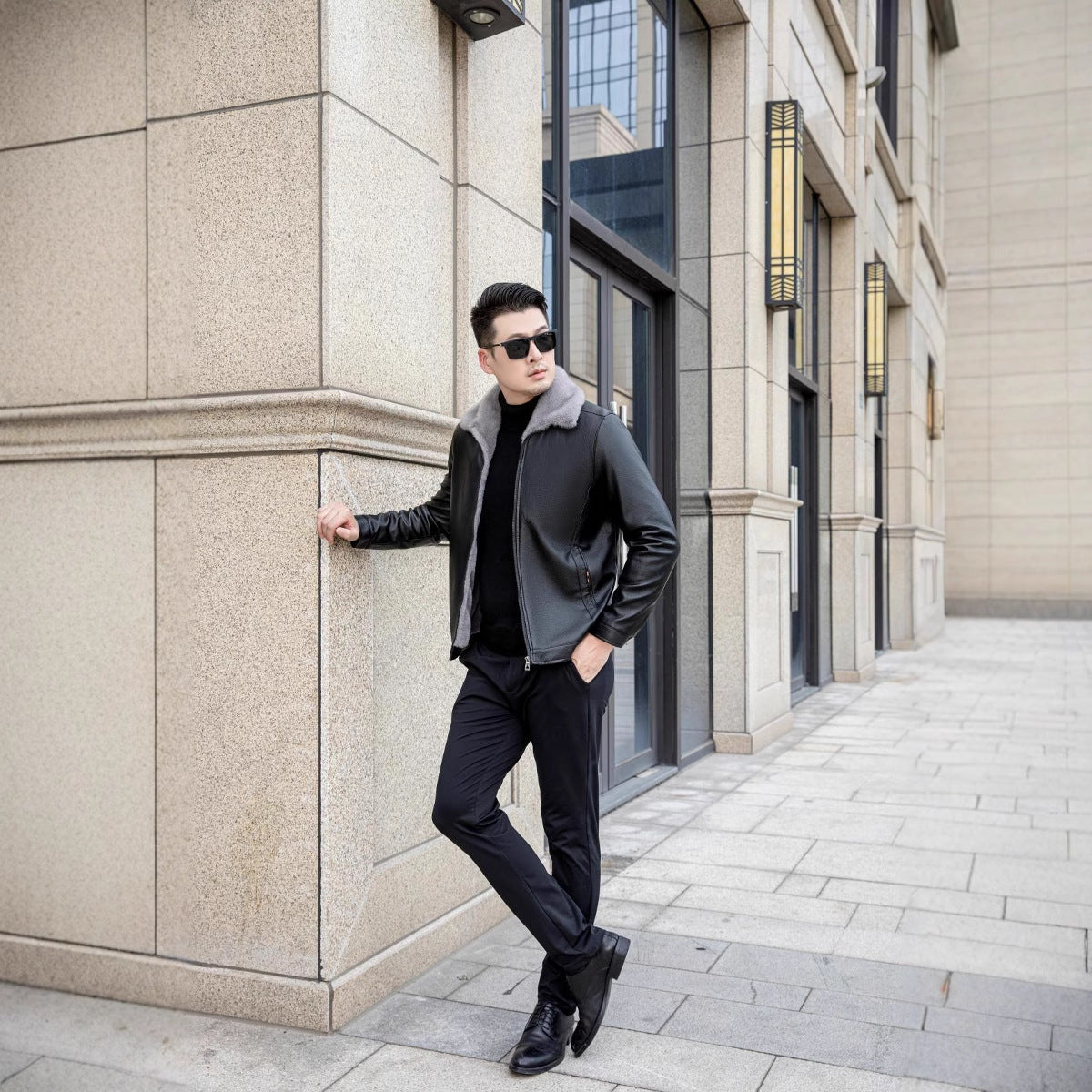Men’s Fur-Lined Leather Casual Jacket
