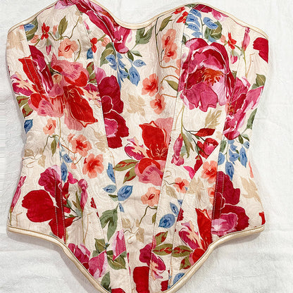 Women’s Vintage Print Corset Tube Top