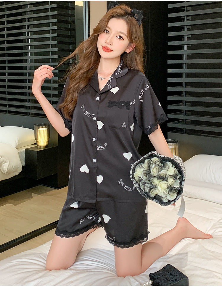 Women’s Ice Silk Lace Trim Pajama Set