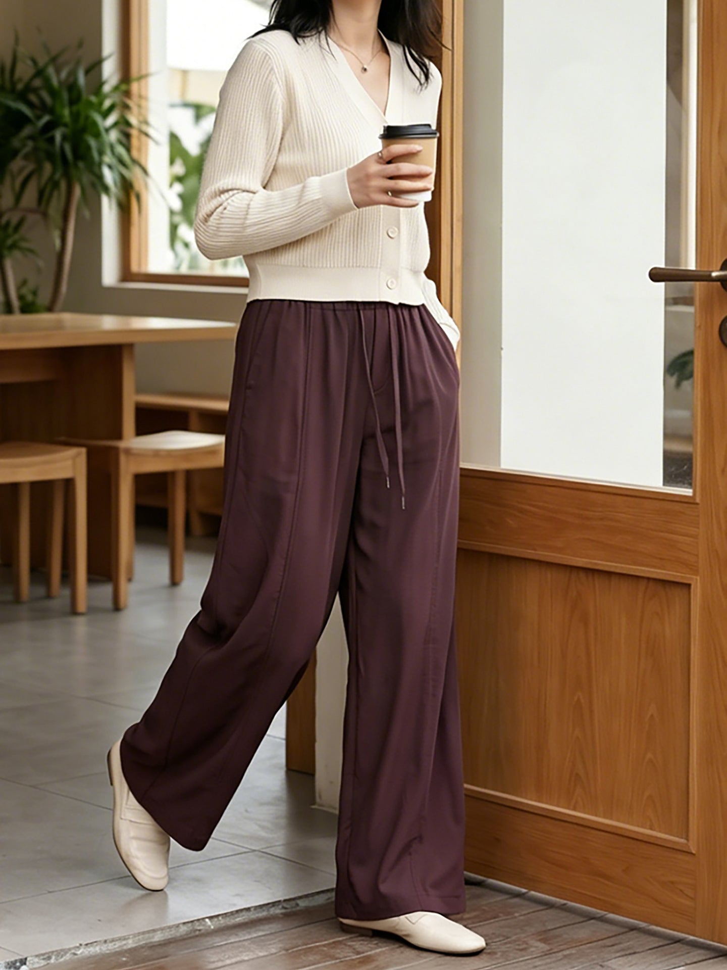 Women’s Bamboo Fiber Wide-Leg Casual Pants