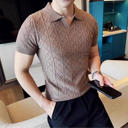 Men’s Contrast Collar Knitted Polo Shirt