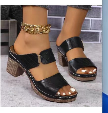 Women’s Open-Toe Block Heel Slippers