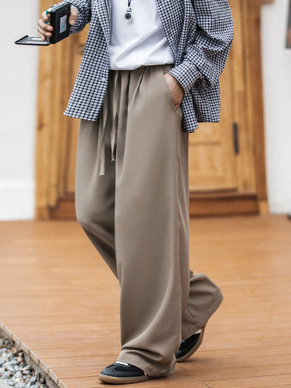 Men’s Japanese Loose-Fit Pleated Straight-Leg Pants