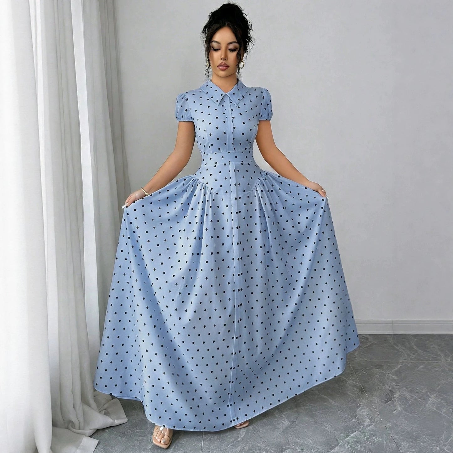 French Vintage Polka Dot Maxi Dress