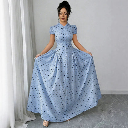 French Vintage Polka Dot Maxi Dress