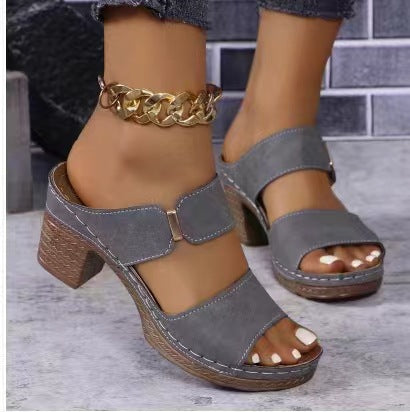 Women’s Open-Toe Block Heel Slippers