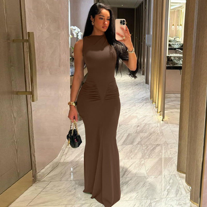 Women’s Elegant Pleated Slim-Fit Short Sleeve Dress