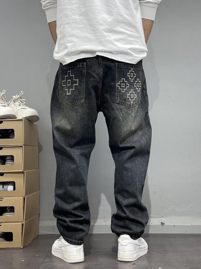 Men’s American High Street Hot-Stamped Straight-Leg Jeans