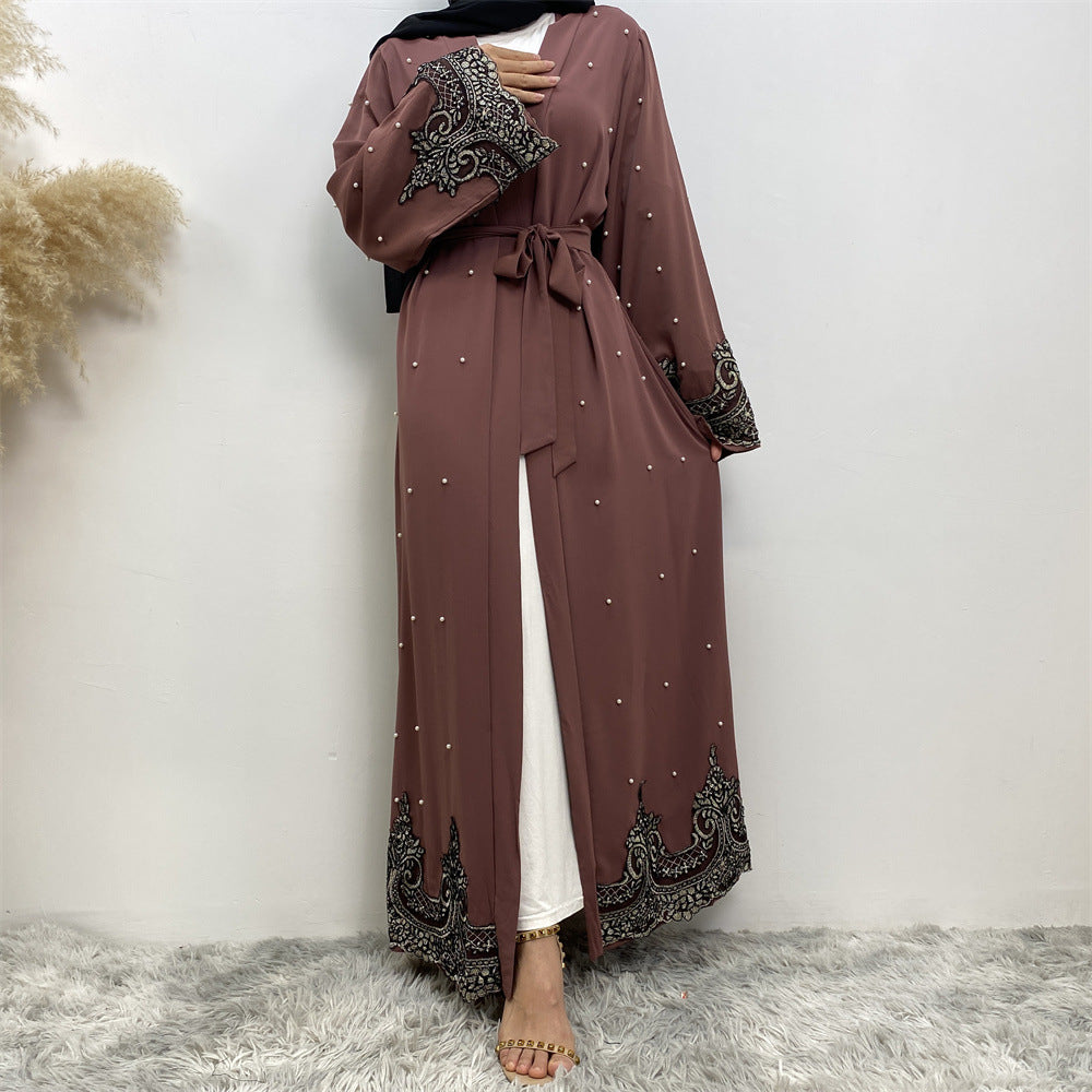 Women’s Embroidered Beaded Long Cardigan Robe