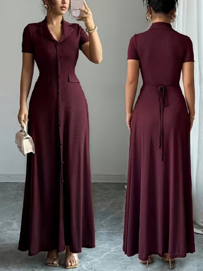 Women’s Elegant Waist-Cinching A-Line Shirt Dress
