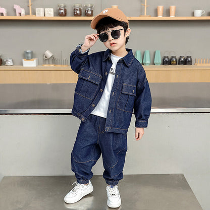 Boys’ Solid Color Denim Outfit Set
