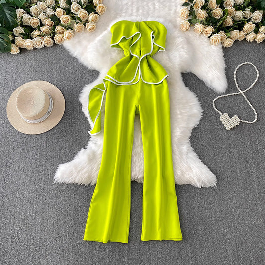 Women’s Ruffle One-Shoulder Wide-Leg Jumpsuit