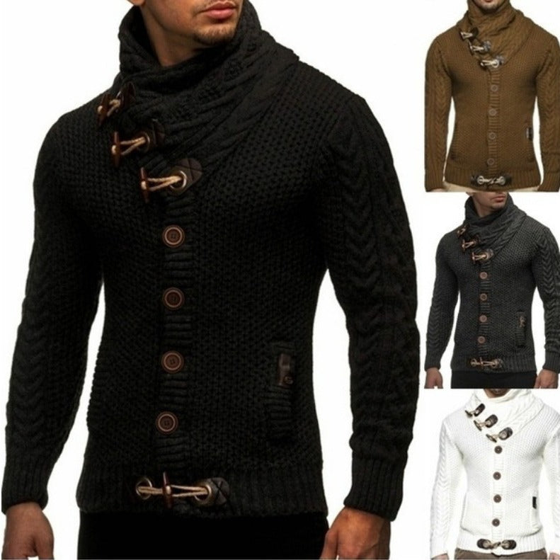 Men’s Slim Fit High Neck Button Cardigan Sweater