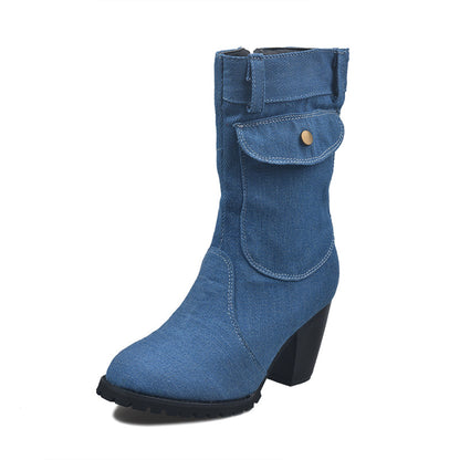 Women’s Vintage Chunky Heel Denim Ankle Boots