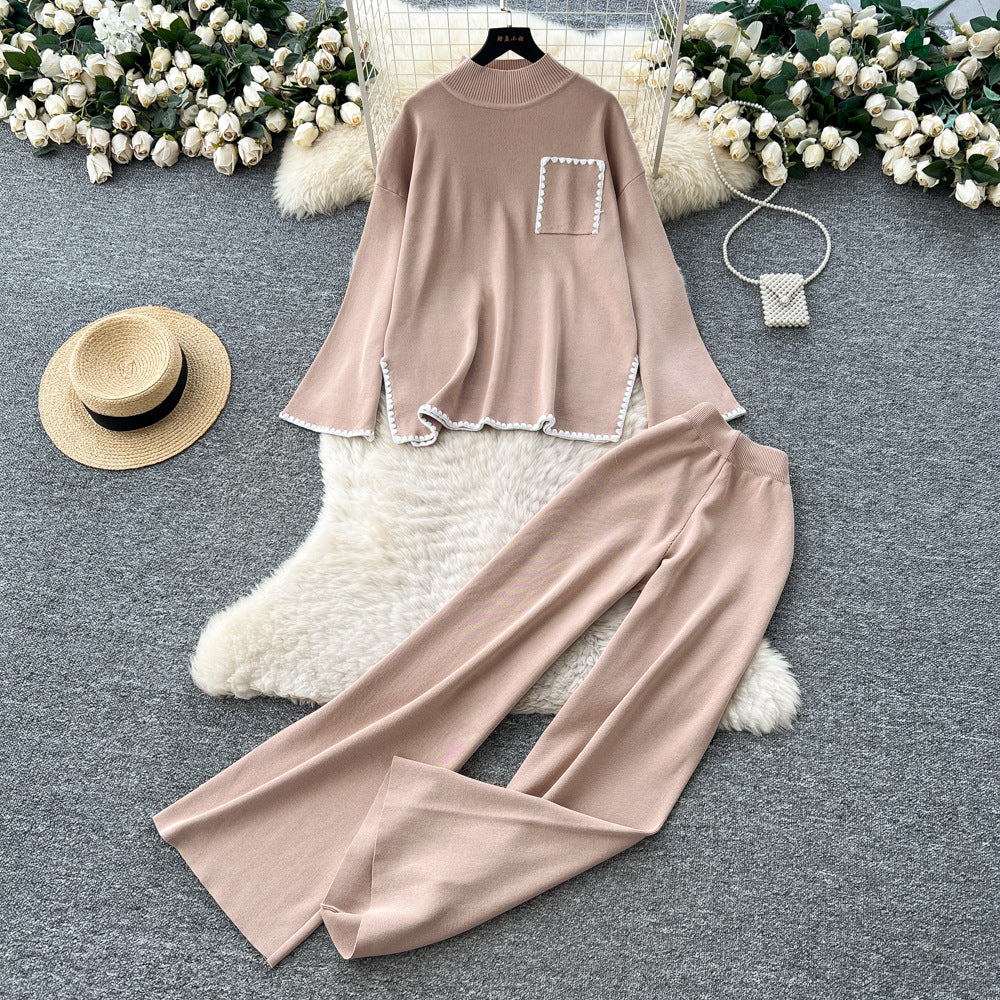 Women’s Color-Block Knit Sweater & Wide-Leg Pants Set