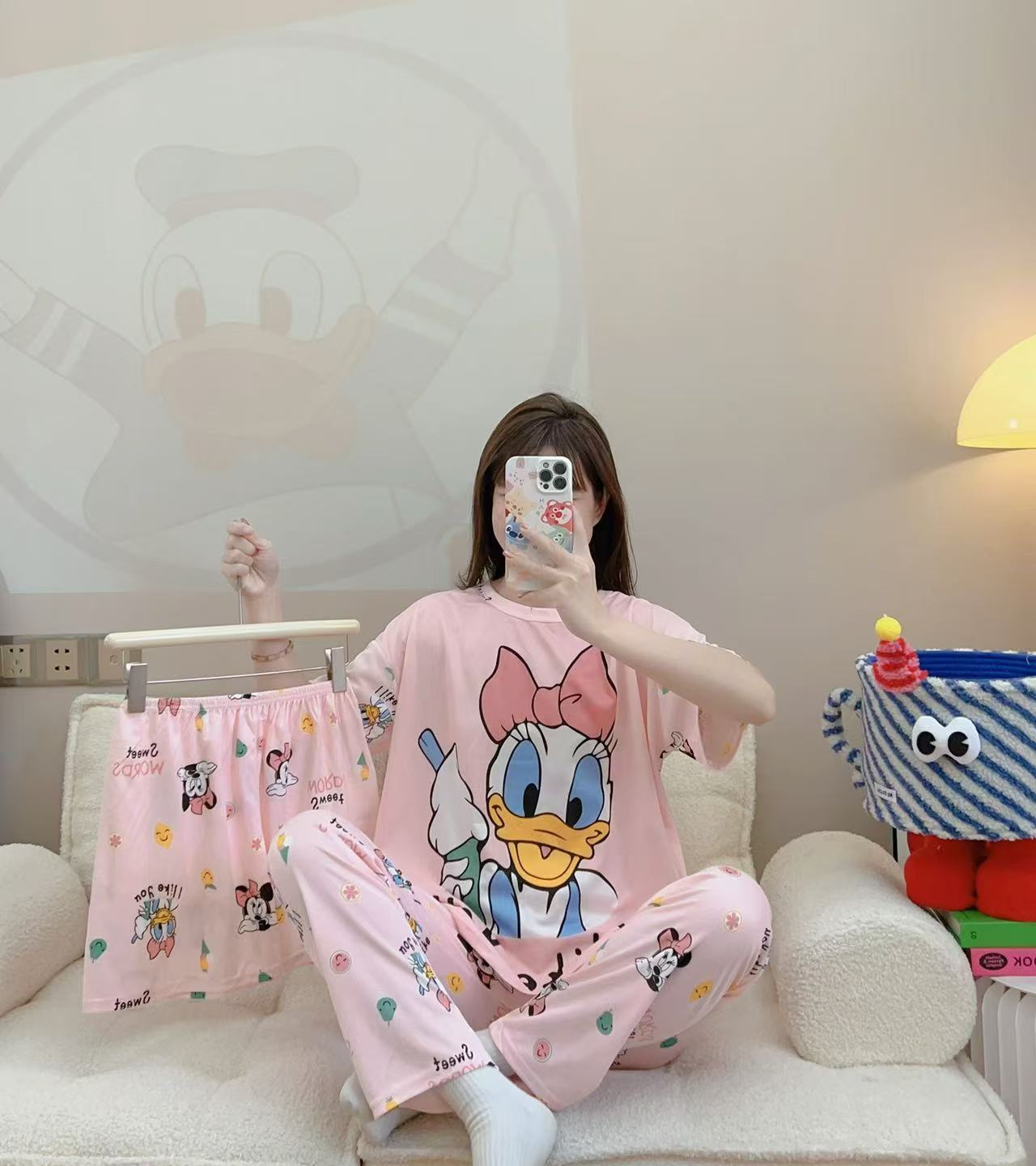 Women’s Double-Sided Milk Silk Cartoon Pajama Set (3-Piece)