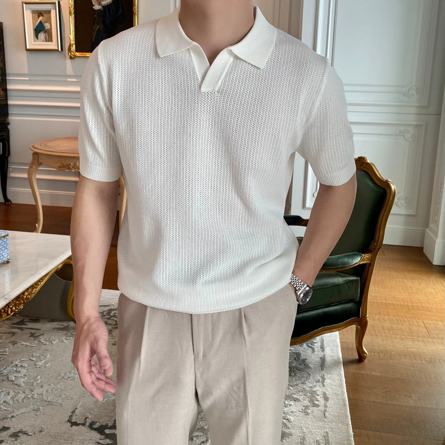 Men’s Business Casual Knitted Polo Shirt
